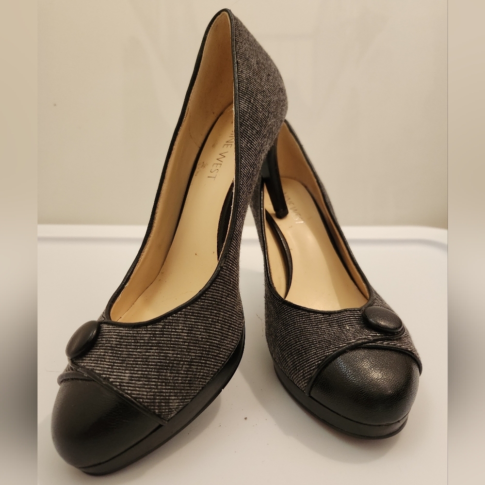 Nine West Women's Agne‎ Gray Tweed Fabric Pumps 3.25" Heels Round Toe Size 6M